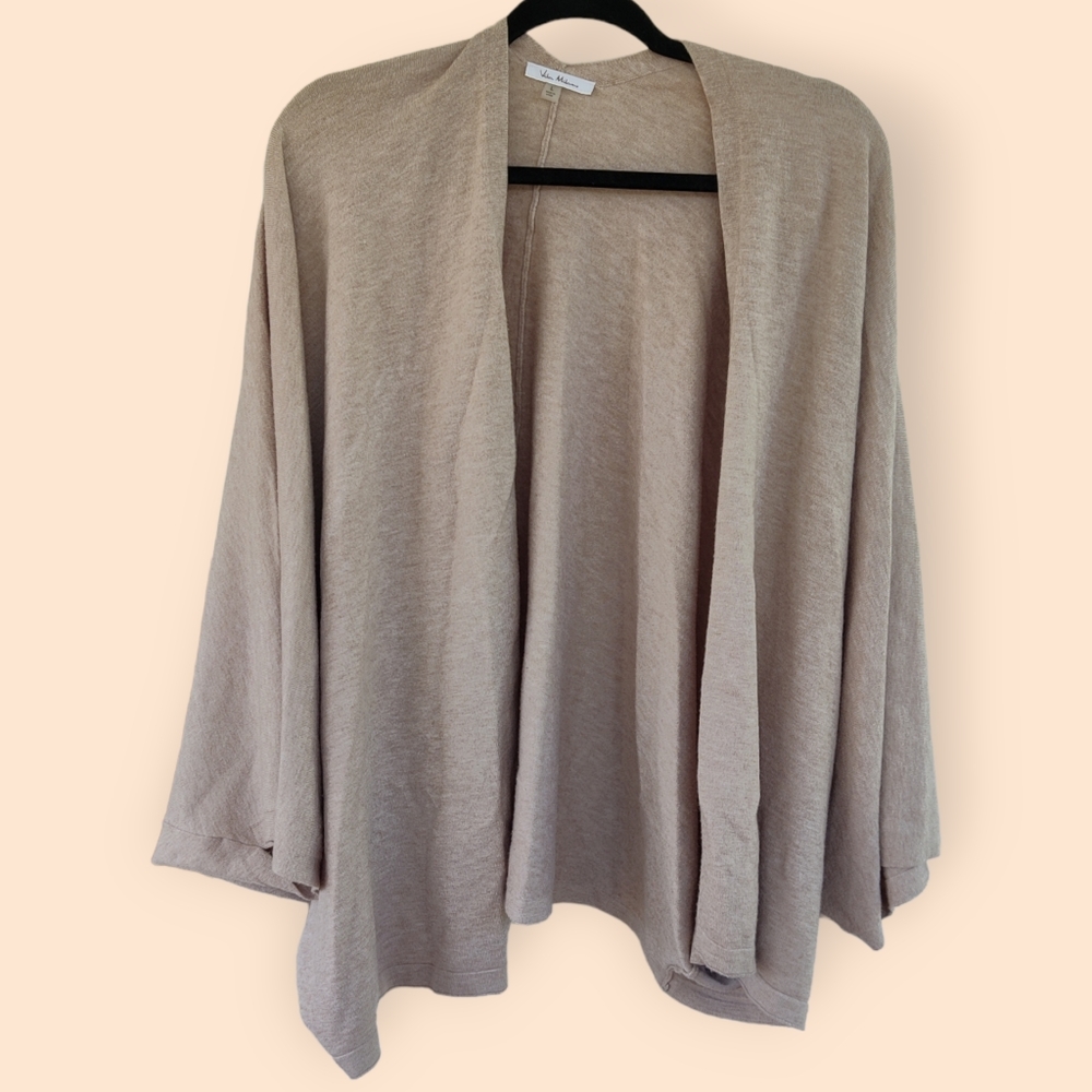 VILA MILANO Women's Open Front Long L Cardigan Sweater Oatmeal Beige Soft Boho